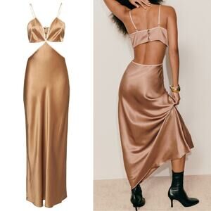 Reformation Poppies Silk Cut-out Maxi Dress‎ Croissant Neutral Size 4